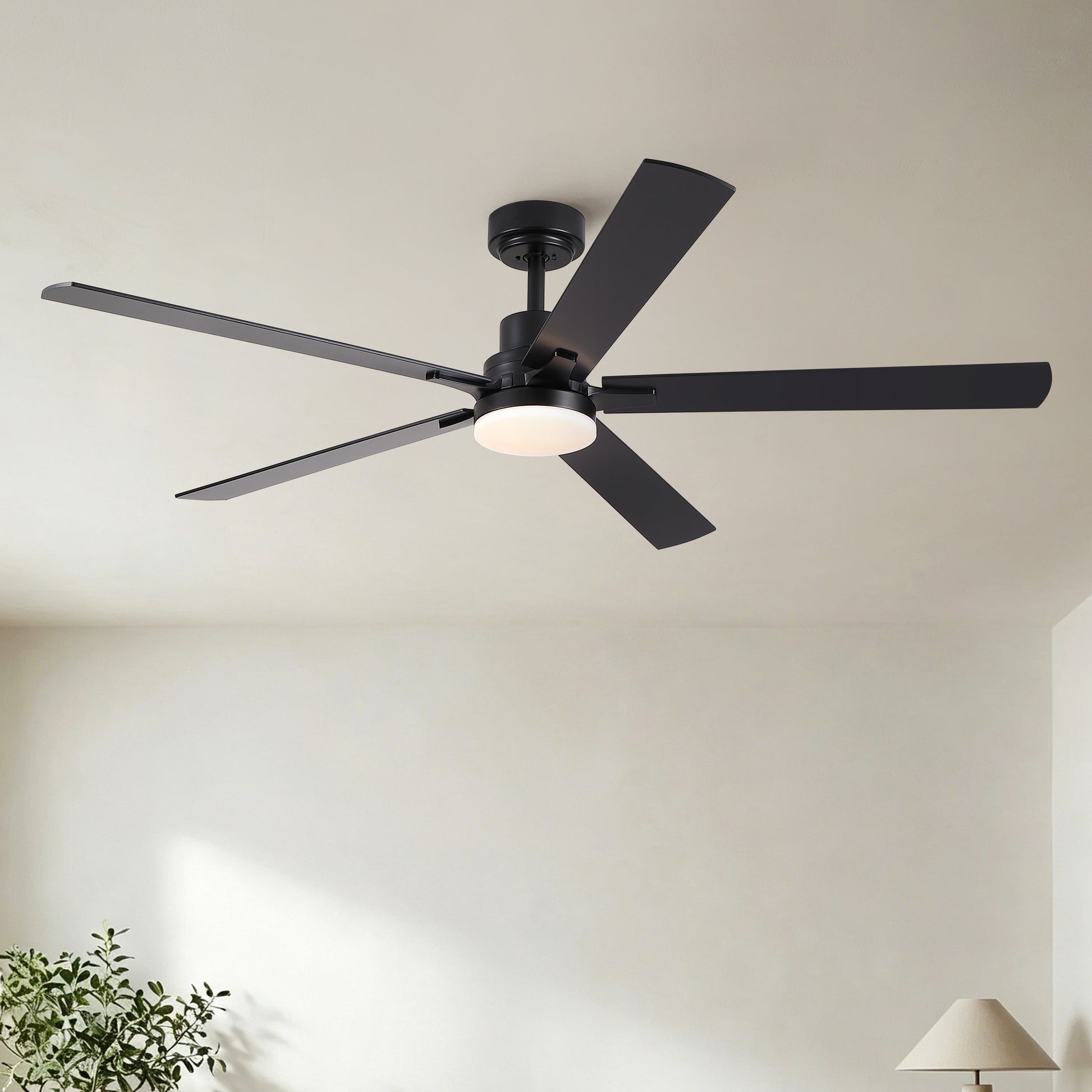 60" Ceiling Fan with Lights and Remote, Modern Farmhouse Ceiling Fan with Quiet DC Motor, 6 Speeds, Reversible Blades, Dimmable 3CCT LED Light, Indoor Outdoor Large Room Matte Black Ceiling Fan image 1