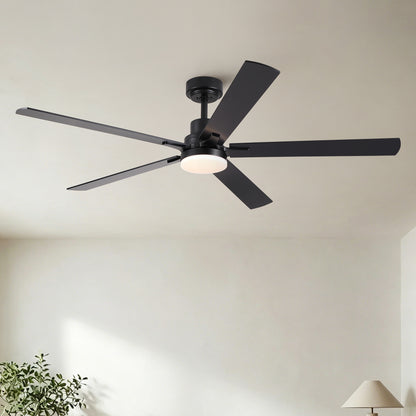 60" Ceiling Fan with Lights and Remote, Modern Farmhouse Ceiling Fan with Quiet DC Motor, 6 Speeds, Reversible Blades, Dimmable 3CCT LED Light, Indoor Outdoor Large Room Matte Black Ceiling Fan image 1