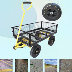(Green solid wheels wagon cart) Solid wheels Tools cart Wagon Cart Garden cart trucks  make it easier to transport firewood