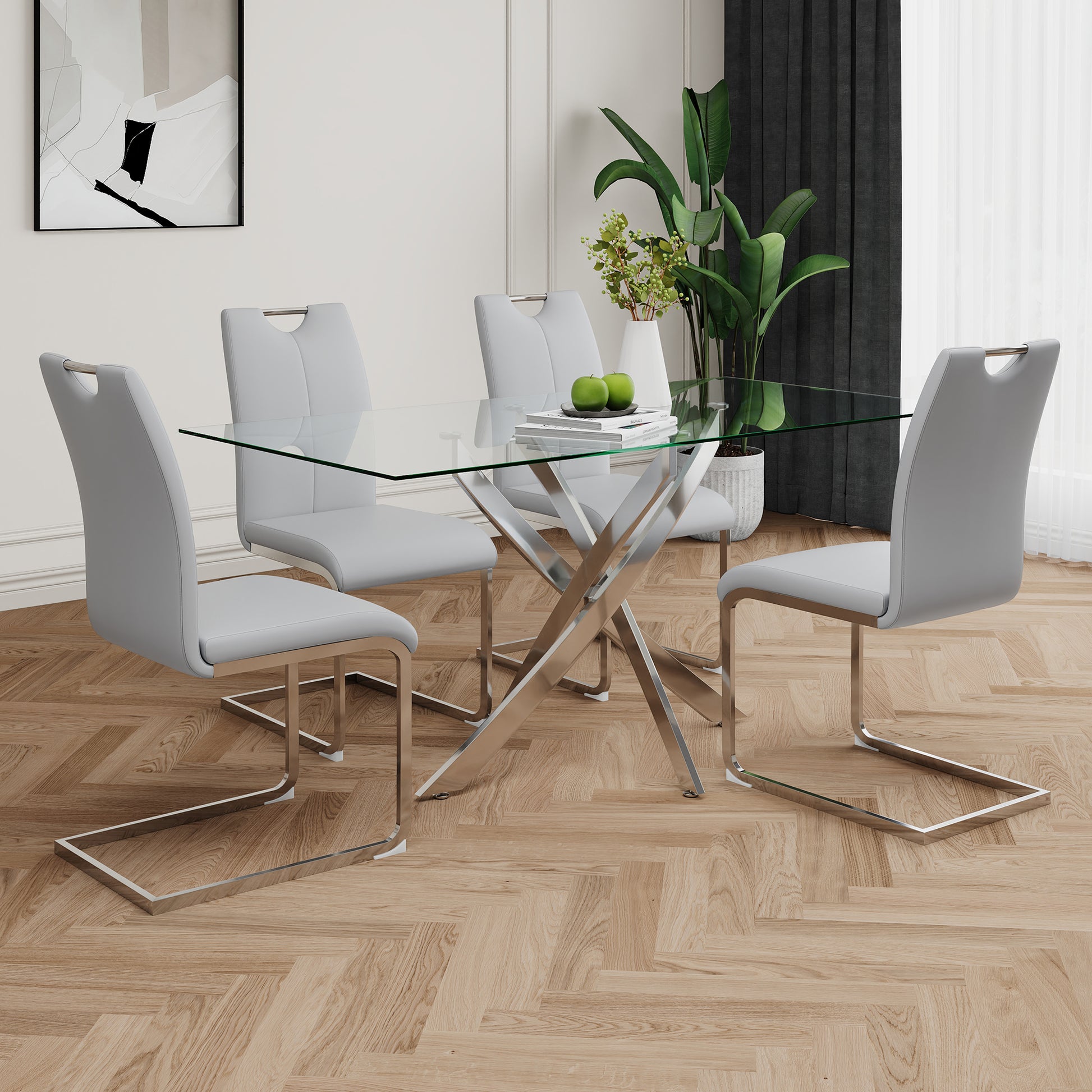 Modern Dining Chairs with Faux Leather Padded Seat Dining Living Room Chairs Upholstered Chair with Chrome Metal Legs Design for Kitchen, Living, Bedroom, Dining Room Side Chairs Set of 4 image 7