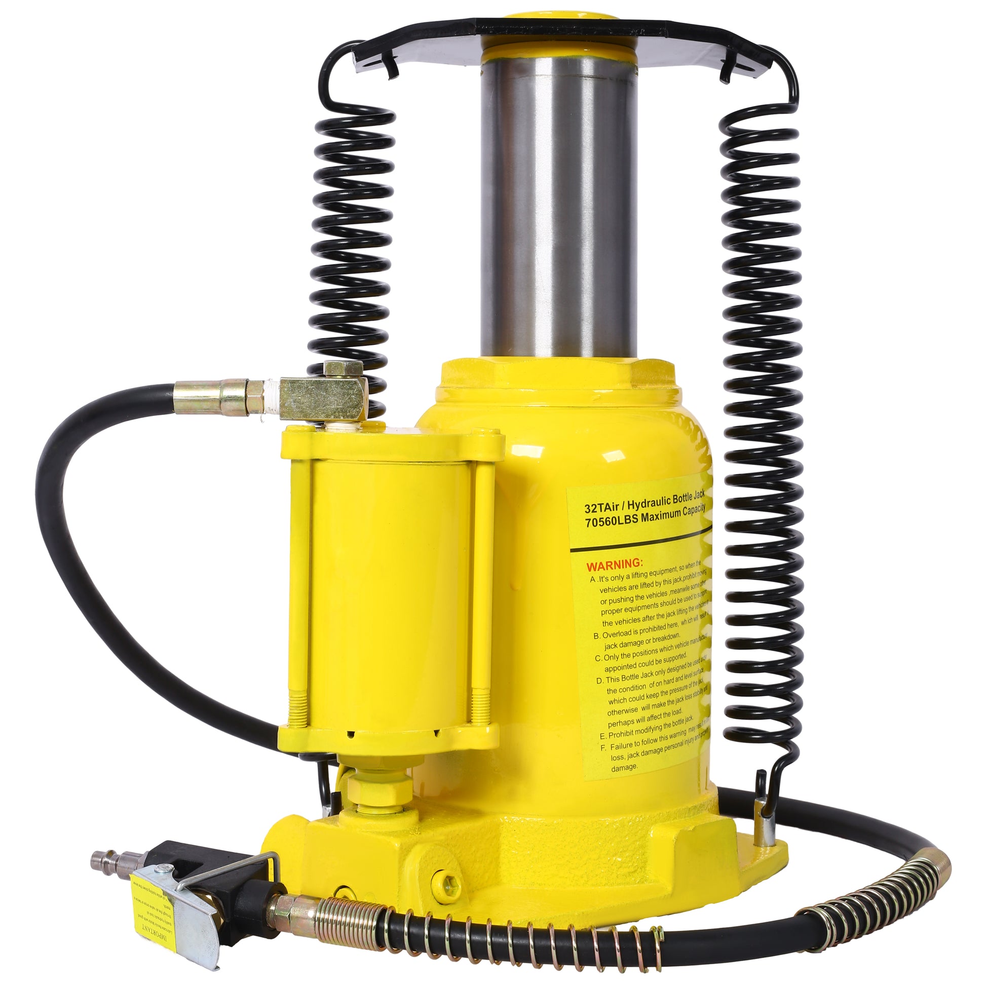 Air Hydraulic Bottle Jack, 32 Ton/70550 LBS All Welded Bottle Jack, 10-16.3 inch Lifting Range, Manual Handle and Air Pump, for Car, Pickup, Truck, RV, Auto Repair, Industrial Engineering,Yellow image 4