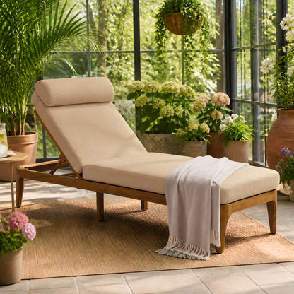 TOPMAX Acacia Wood Chaise Lounge, Outdoor Sun Lounge Chair, Patio Recliner with Adjustable Backrest and Head Pillow for Poolside, Backyard, Garden, Indoor&Outdoor, Coffee Brown image 3