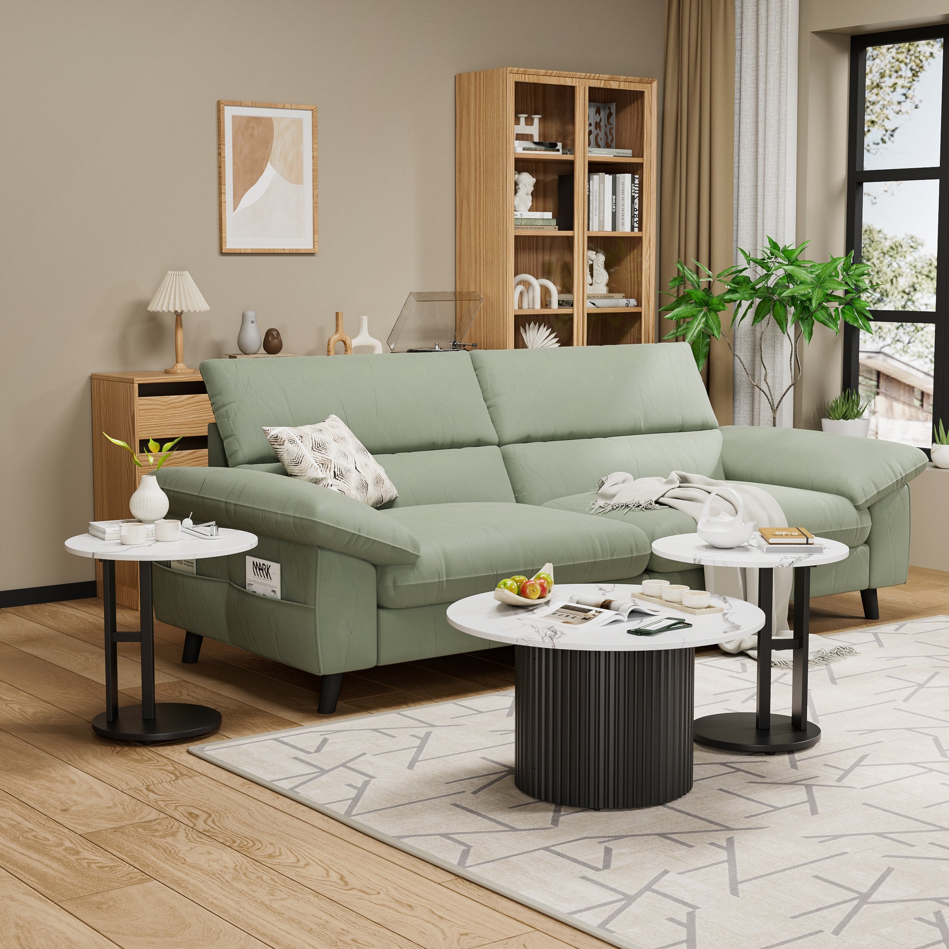 Coffee Table Set of 3, Modern Nesting Coffee Tables with Faux Marble Top and Metal Legs, Round Coffee & Side Tables with Ribbed Design for Living Room, Small Space Apartment image 6