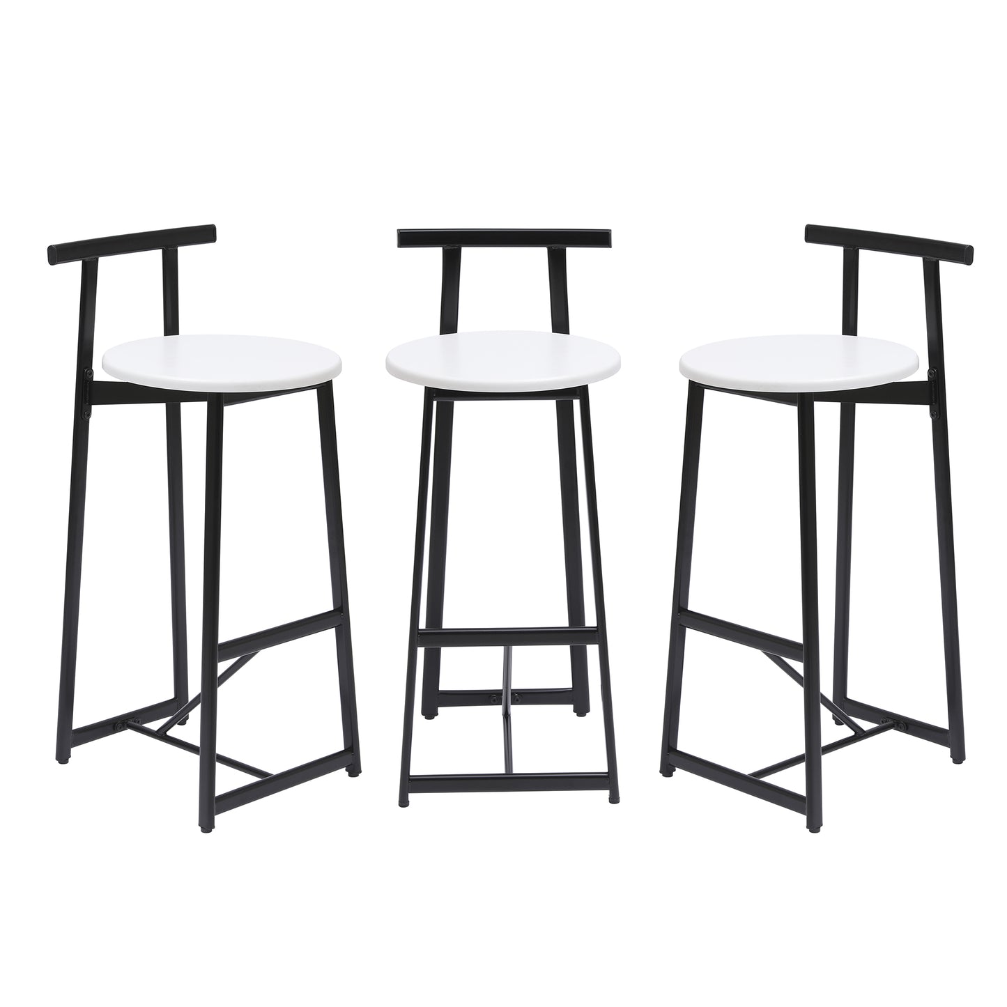 Bar Stools Kitchen Island Bar Chairs Set of 3 Metal Counter Barstools with Backrest for Dining Pub Room (Black & White) image 10