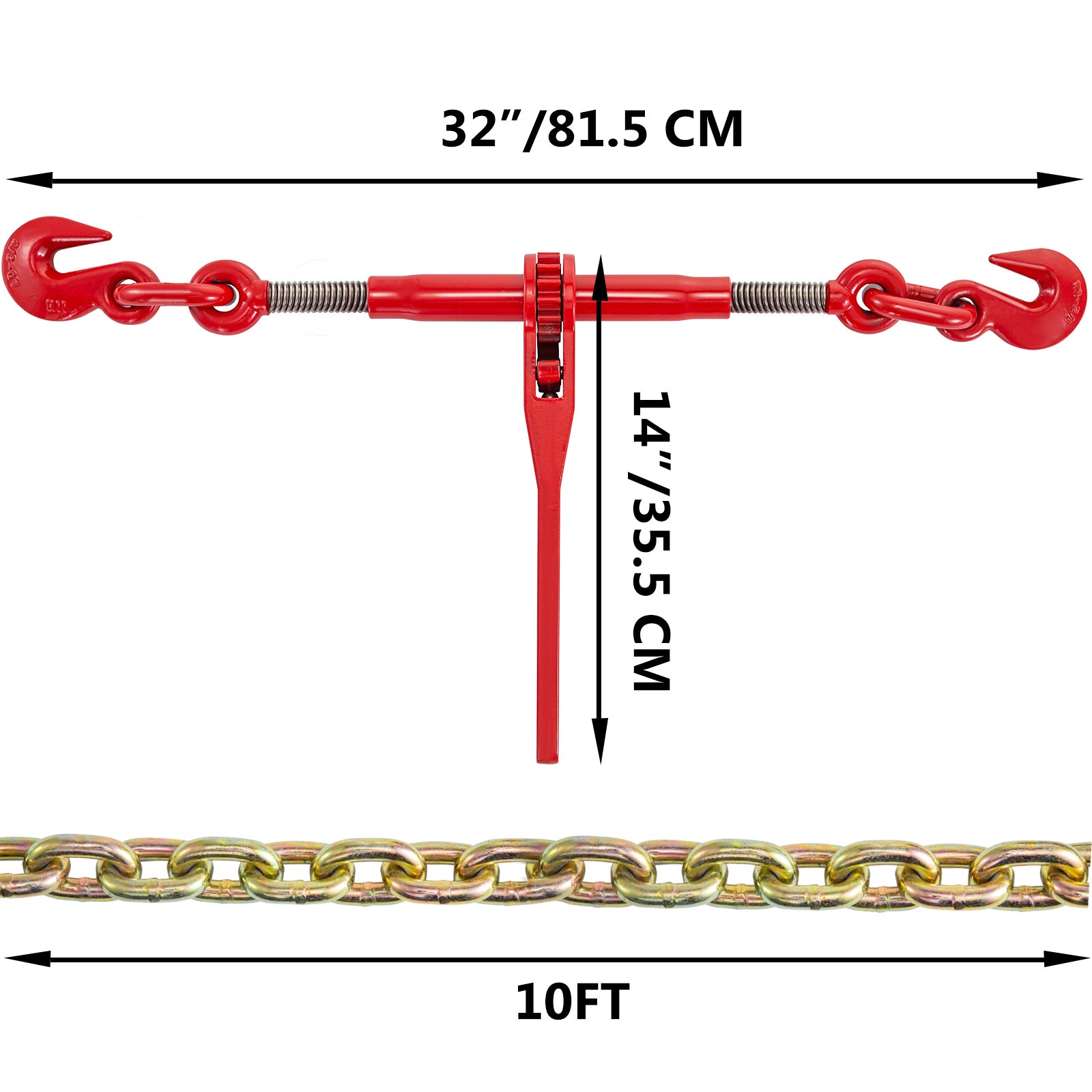 Chain and Binder Kit 3/8in-1/2in, Ratchet Load Binders 9215lbs Working Strength, Ratchet Binders and Chains, 3/8in x 10ft Chains with G70 Hooks, for Truck, Tie Down, Hauling, Towing image 9