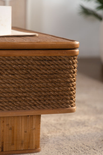 31.52"Square Rattan + Hemp Rope Coffee Table With Adjustable Storage Function, Featuring A Vintage Natural Style,for Dining Room, Kitchen And Living Room,Natural image 10