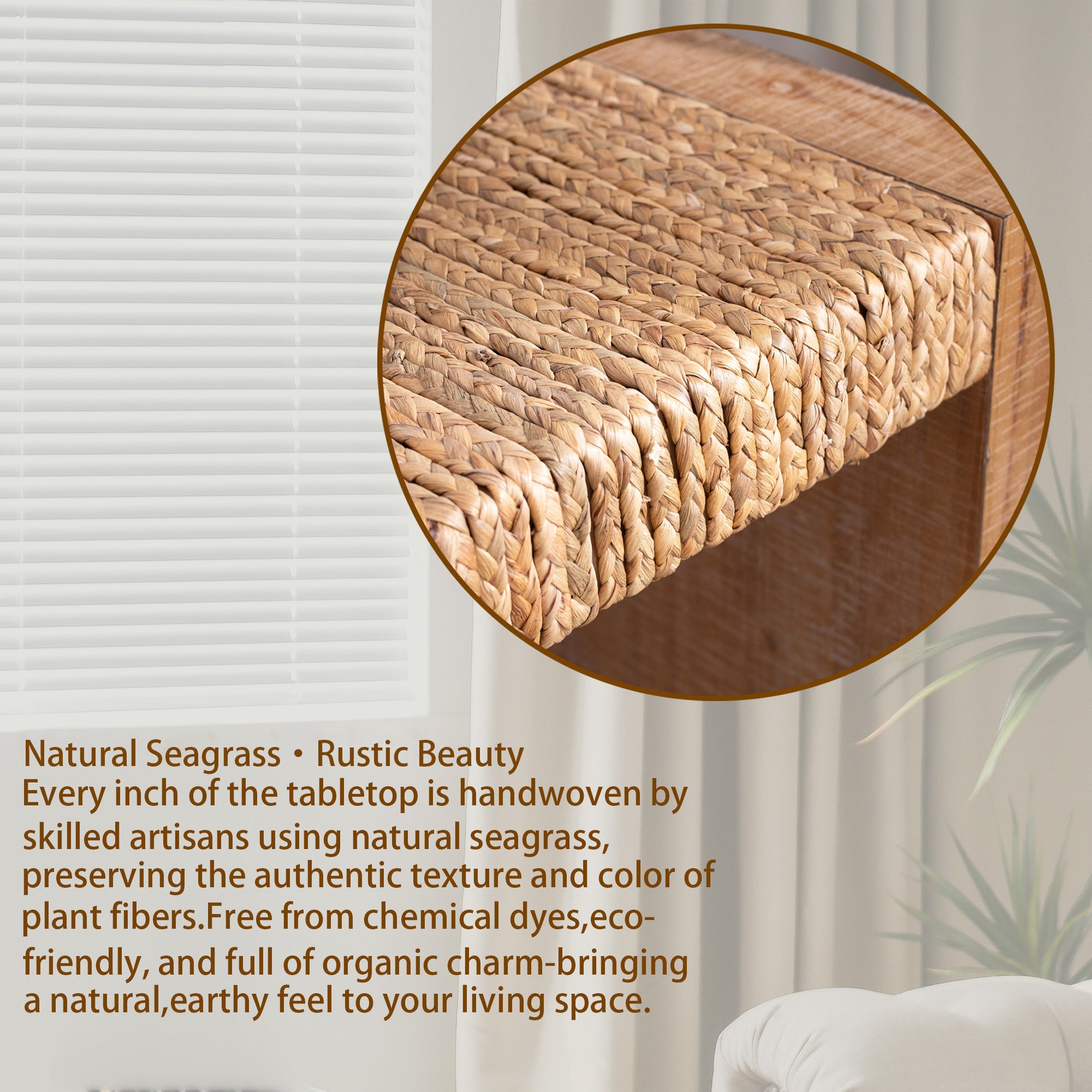 69" Natural Seagrass Console Table – Handwoven Top with Engineered Wood Frame image 10