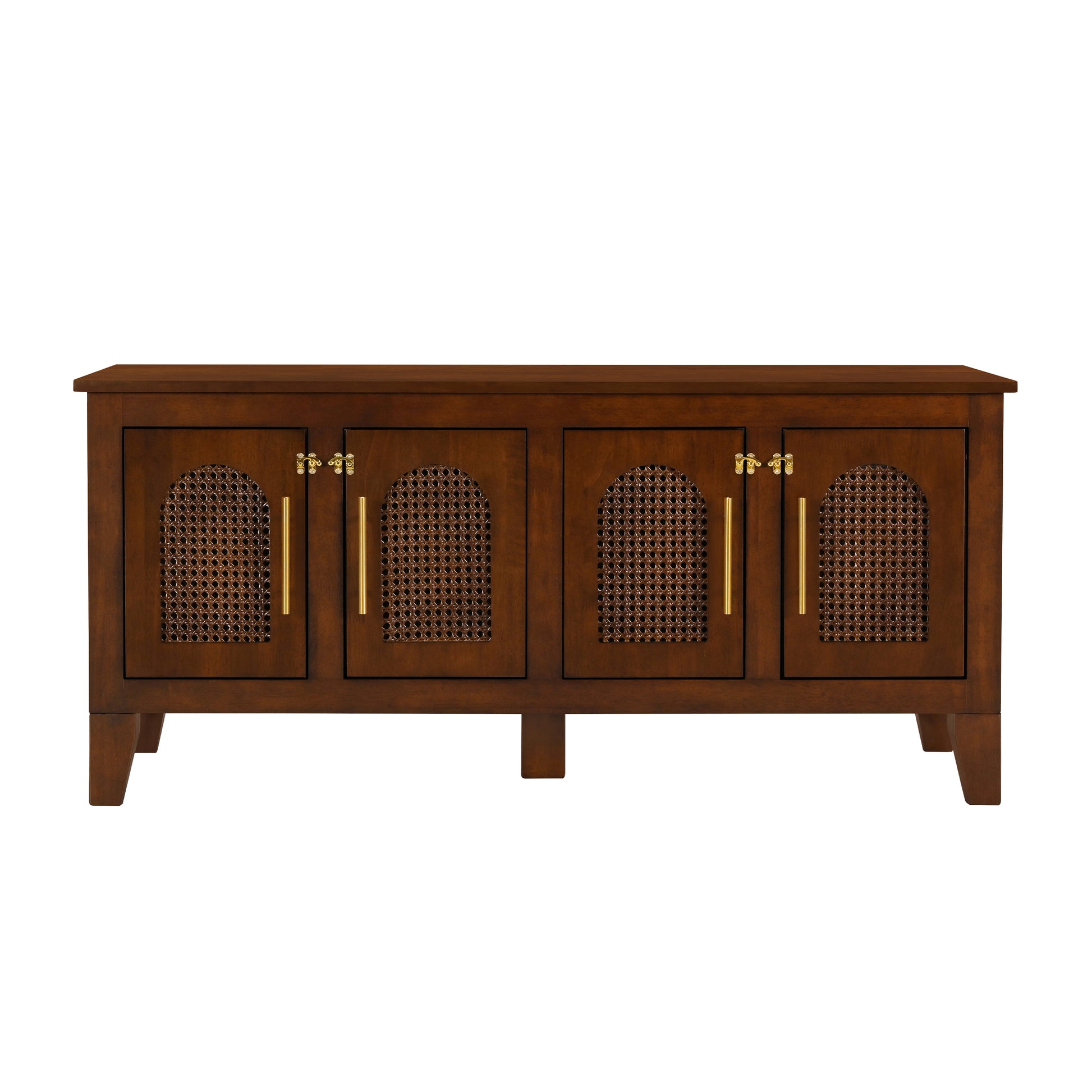 Lars Indoor Rattan Decorated Rubber Wood Dog Crate Cabinet Furniture – Stylish Pet Kennel with 4 Doors for Living Room image 4