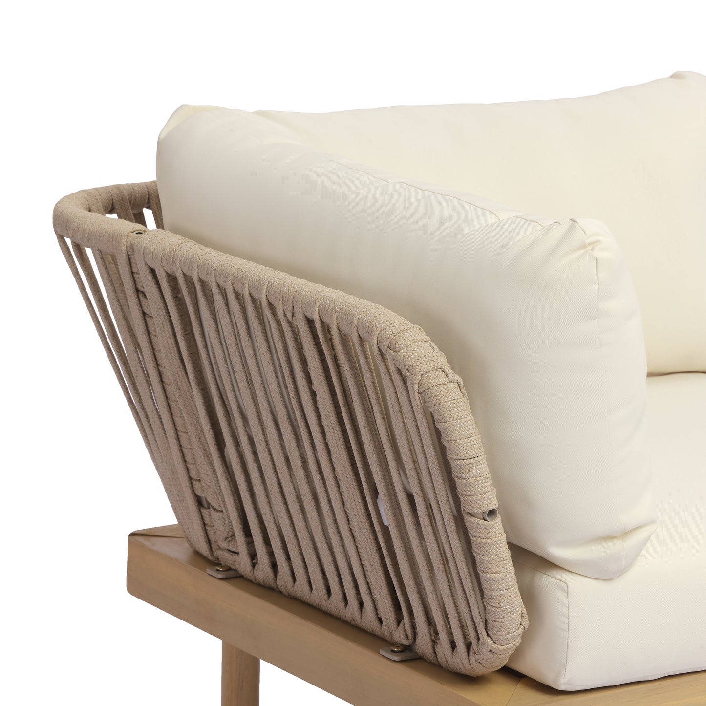 Acacia Wood Outdoor Corner Chair with Rope Back & Weather-Resistant Cushion image 5