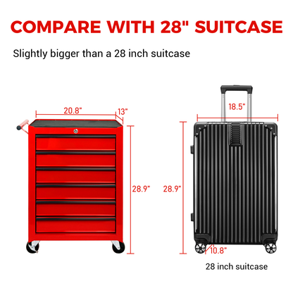 Rolling Metal Tool Chest with 6 Drawers, 20" 6-Drawer Tool Chest Cabinet with Ball Bearing Drawer Slides, Steel Tool Storage Box Organizer -RED image 5