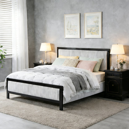 Queen Upholstered Bed with Fluffy Soft Headboard,Grey+Black Frame image 1