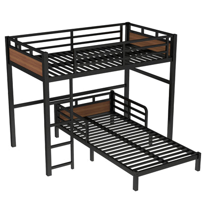 Twin XL over Twin XL Metal Bunk Bed/Metal Loft Bed,Separable Bunk Beds,with raised security fence,Walnut Color image 6
