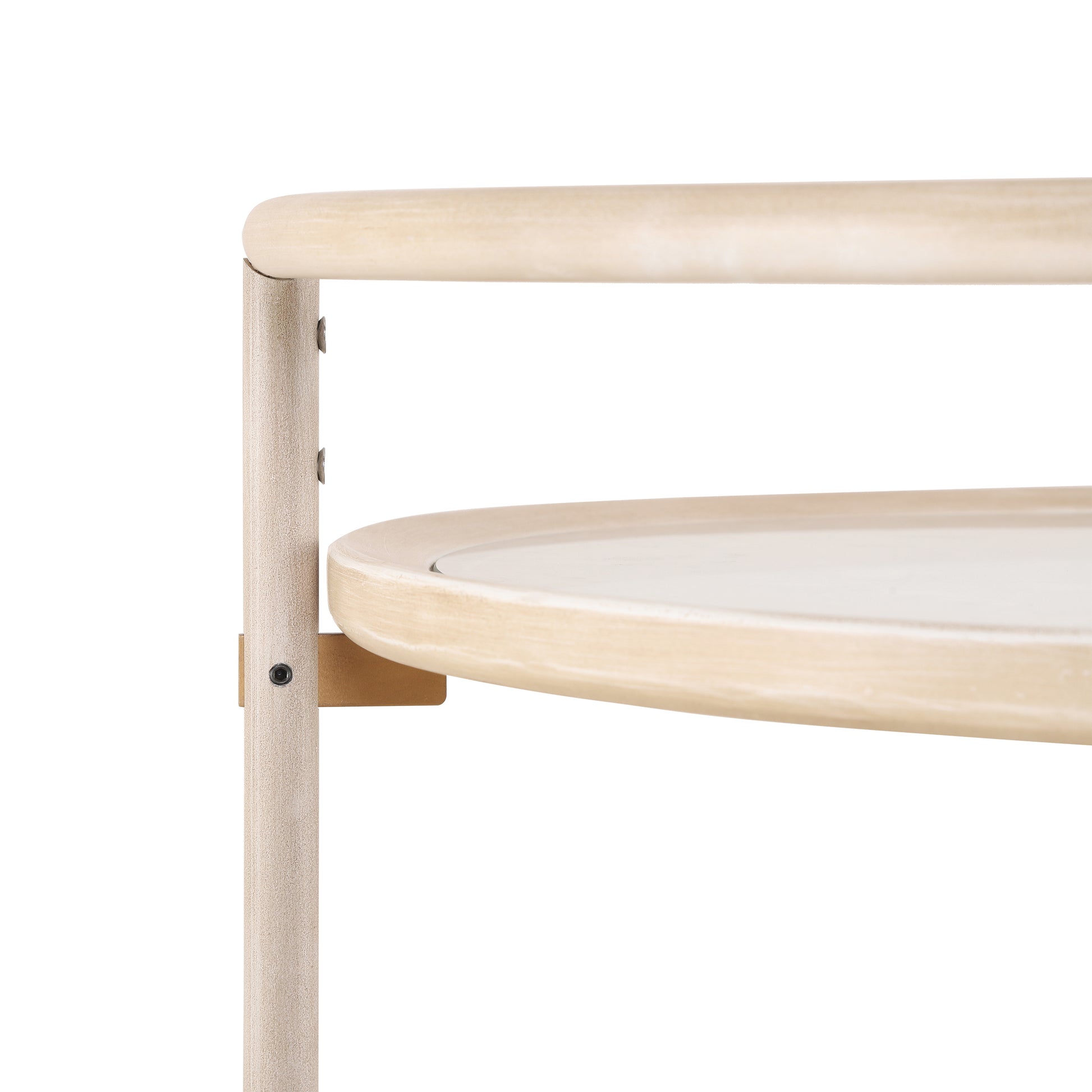 Round Bar Cart with Tempered Glass Shelves and Gold Accents,Distressed White Finish image 8