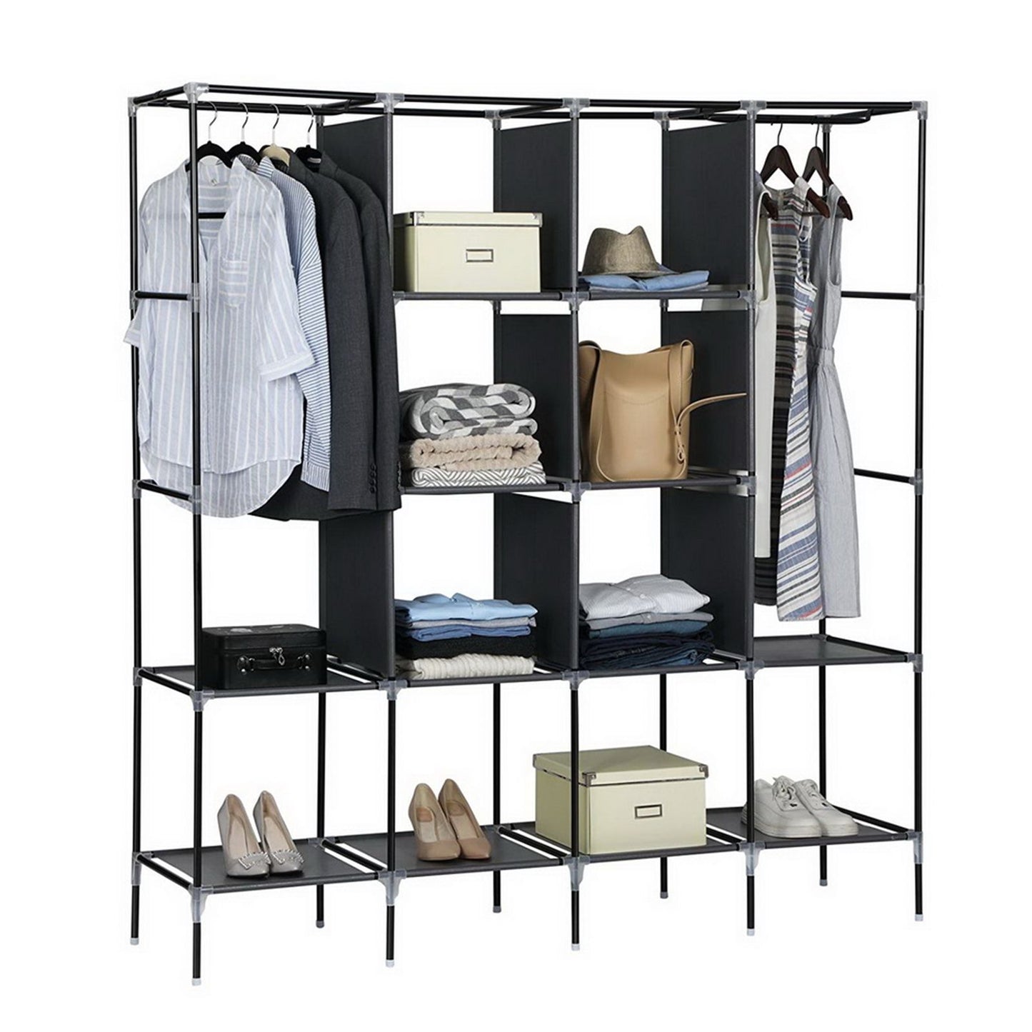 Clothes closet organizer with hanging rod and shelves - interior
