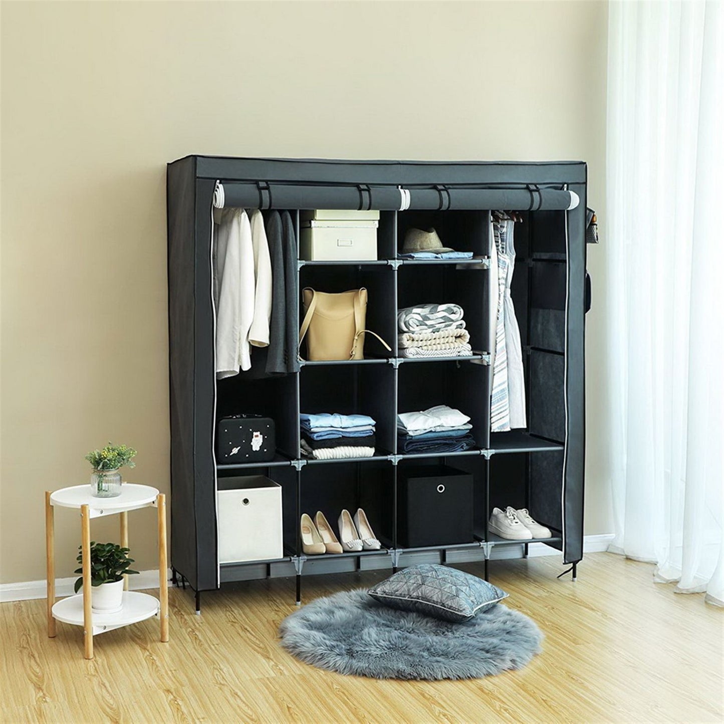 Easy assembly portable closet no tools required - parts laid out