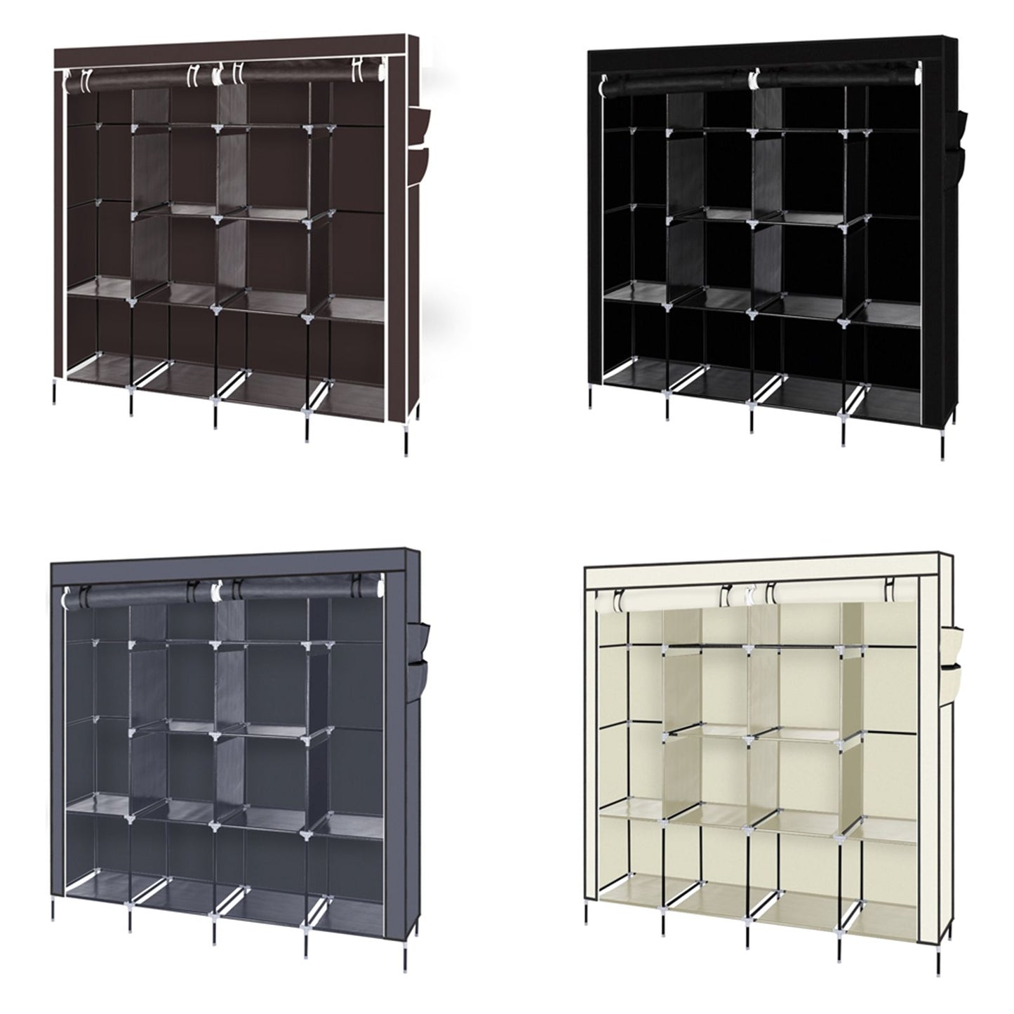 67" Clothes Closet Portable Wardrobe Clothes Storage Rack 12 Shelves 4 Side Pockets Gray image 14