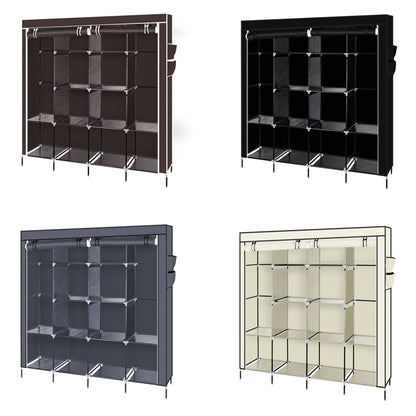 67" Clothes Closet Portable Wardrobe Clothes Storage Rack 12 Shelves 4 Side Pockets Gray image 14