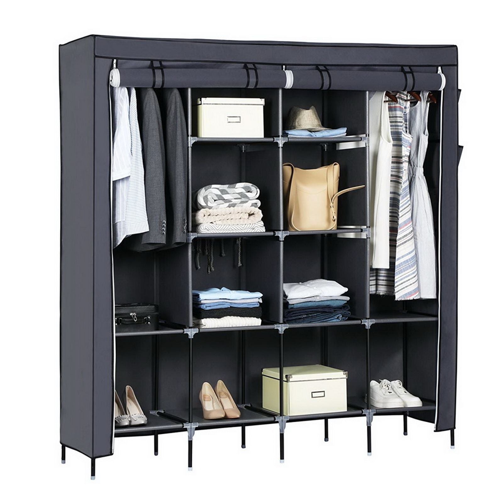 Side pockets on portable wardrobe for small items - close up