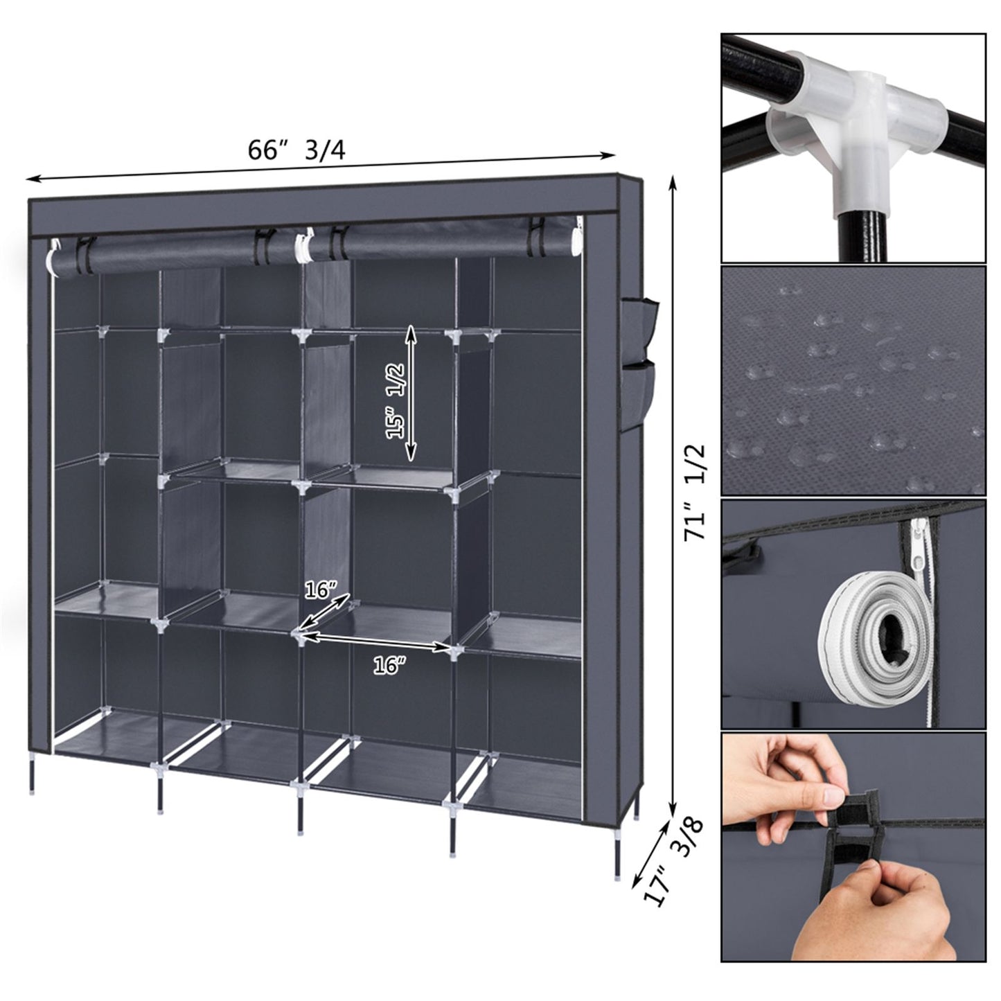 67 inch clothes closet with shelves and hanging space - full view