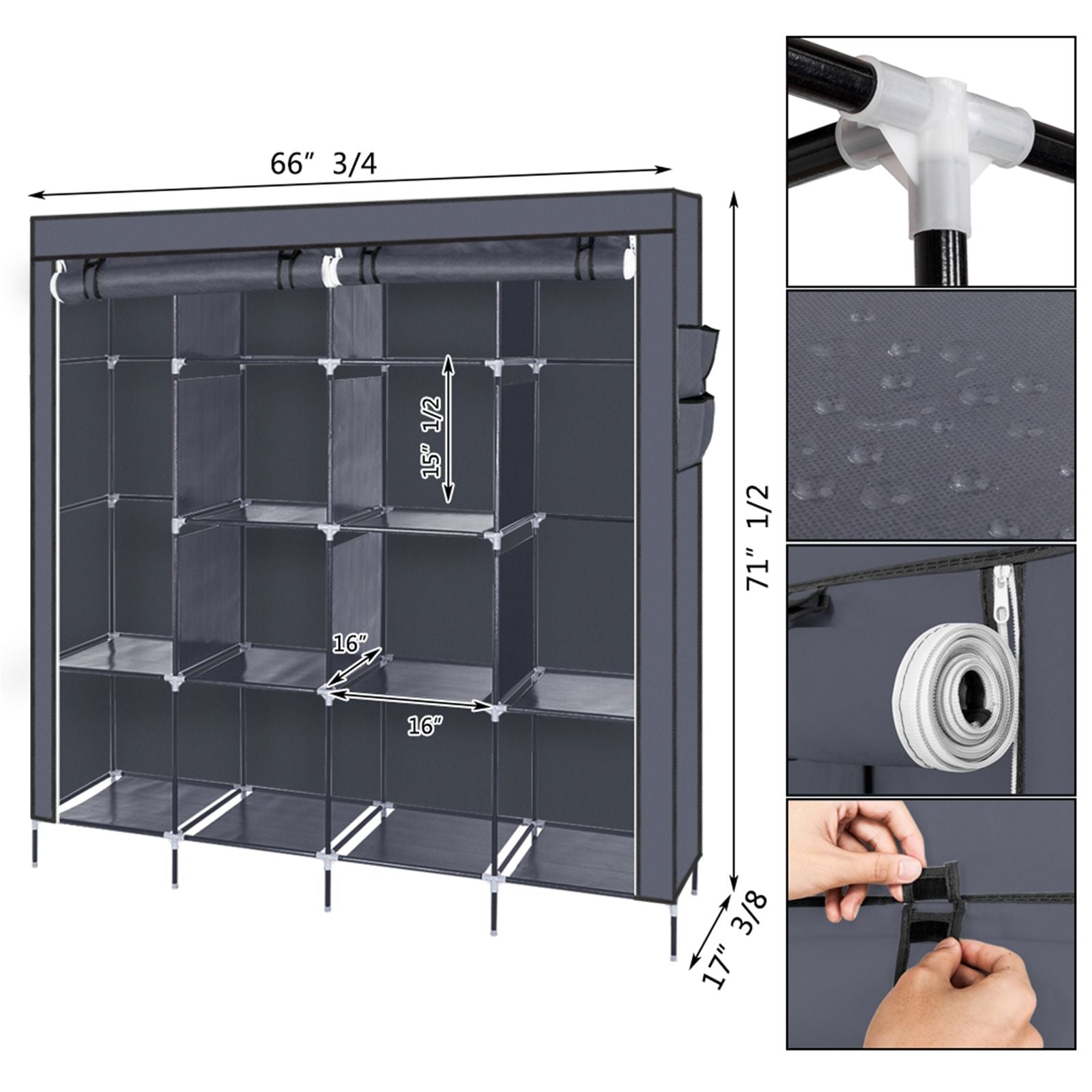 67 inch clothes closet with shelves and hanging space - full view