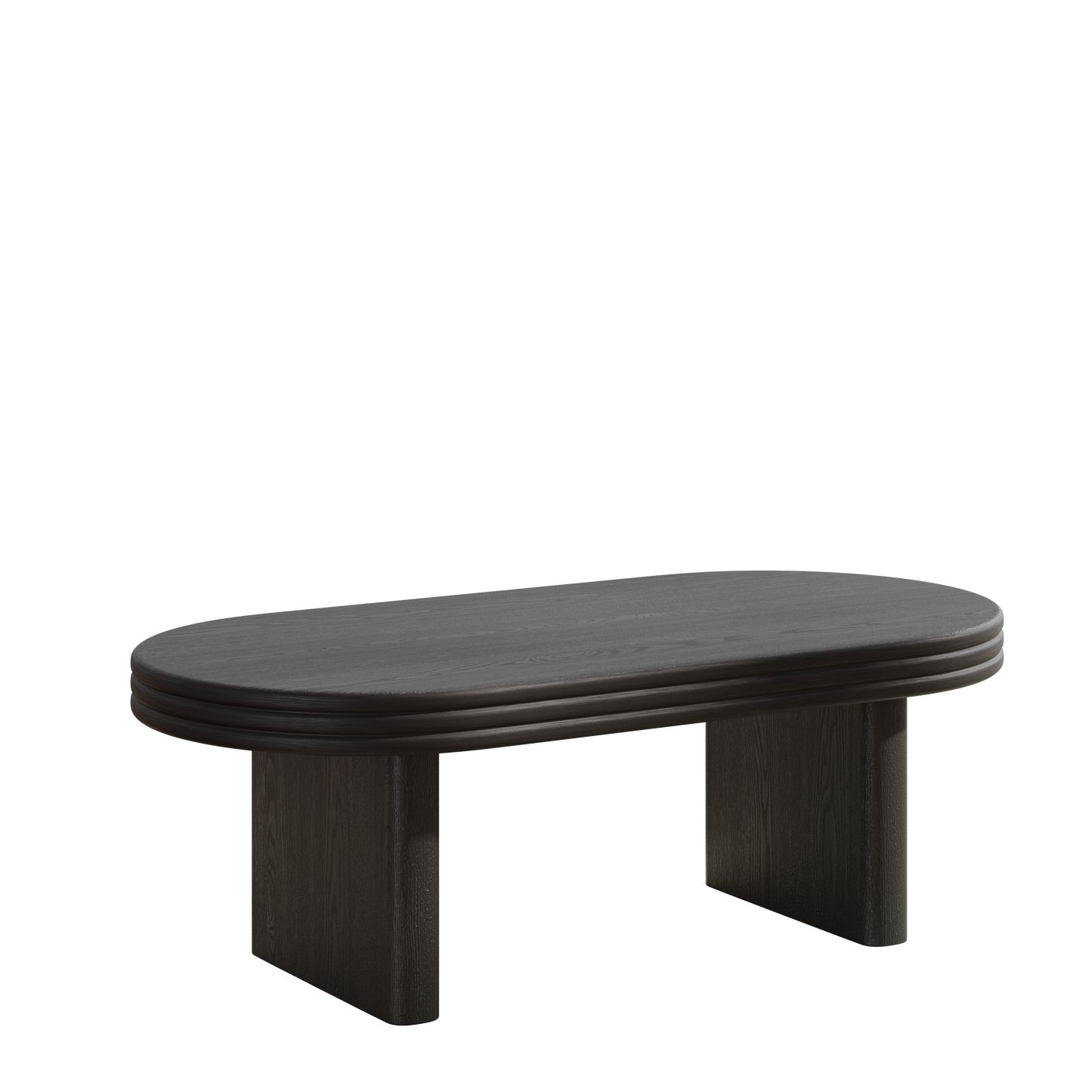 Mid Century Modern Oval Fluted Coffee Table, Farmhouse Wood Coffee Table, Cocktail Table, Center Table for Living Room, Office, Home Decor(Black, 23.62" D x 47.24" W x 16.34" H) image 5