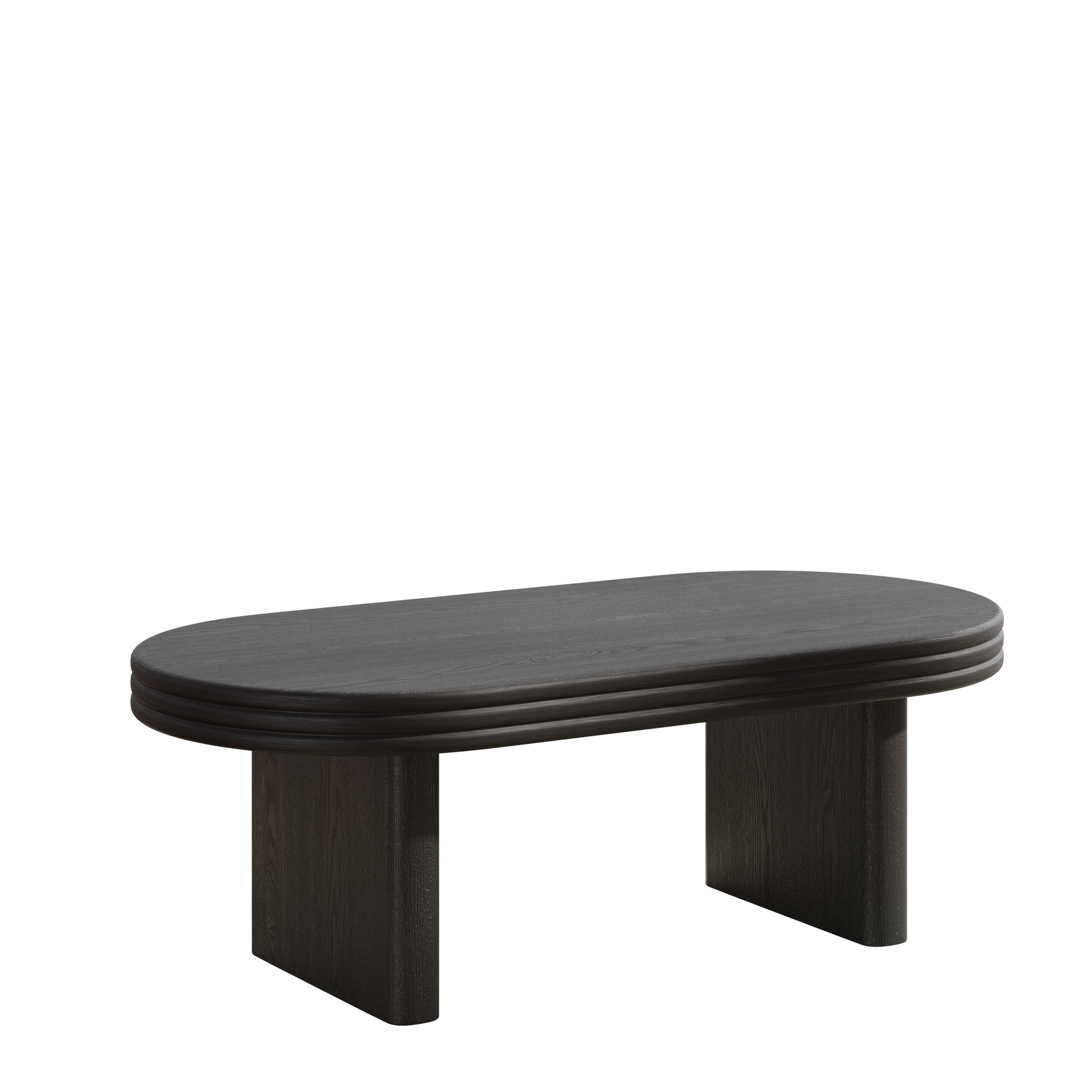 Mid Century Modern Oval Fluted Coffee Table, Farmhouse Wood Coffee Table, Cocktail Table, Center Table for Living Room, Office, Home Decor(Black, 23.62" D x 47.24" W x 16.34" H) image 5