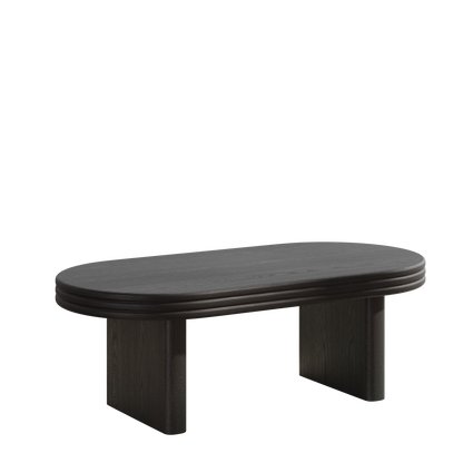 Mid Century Modern Oval Fluted Coffee Table, Farmhouse Wood Coffee Table, Cocktail Table, Center Table for Living Room, Office, Home Decor(Black, 23.62" D x 47.24" W x 16.34" H) image 5