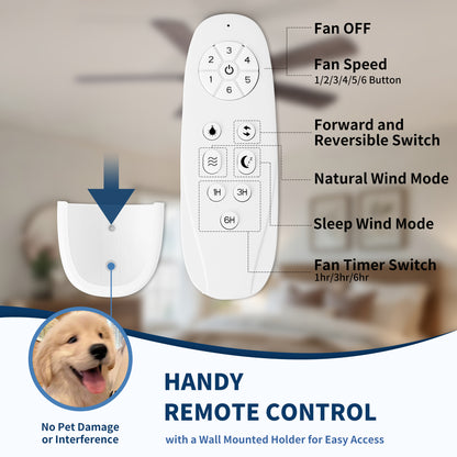 52" Modern Farmhouse Industrial Ceiling Fan with Light, Dual‑Sided Matte Black & Wood Grain Blades, Reversible DC Motor, 6‑Speed Timer Remote, Metal Cage, E12 Compatible, Bulbs Not Included image 11