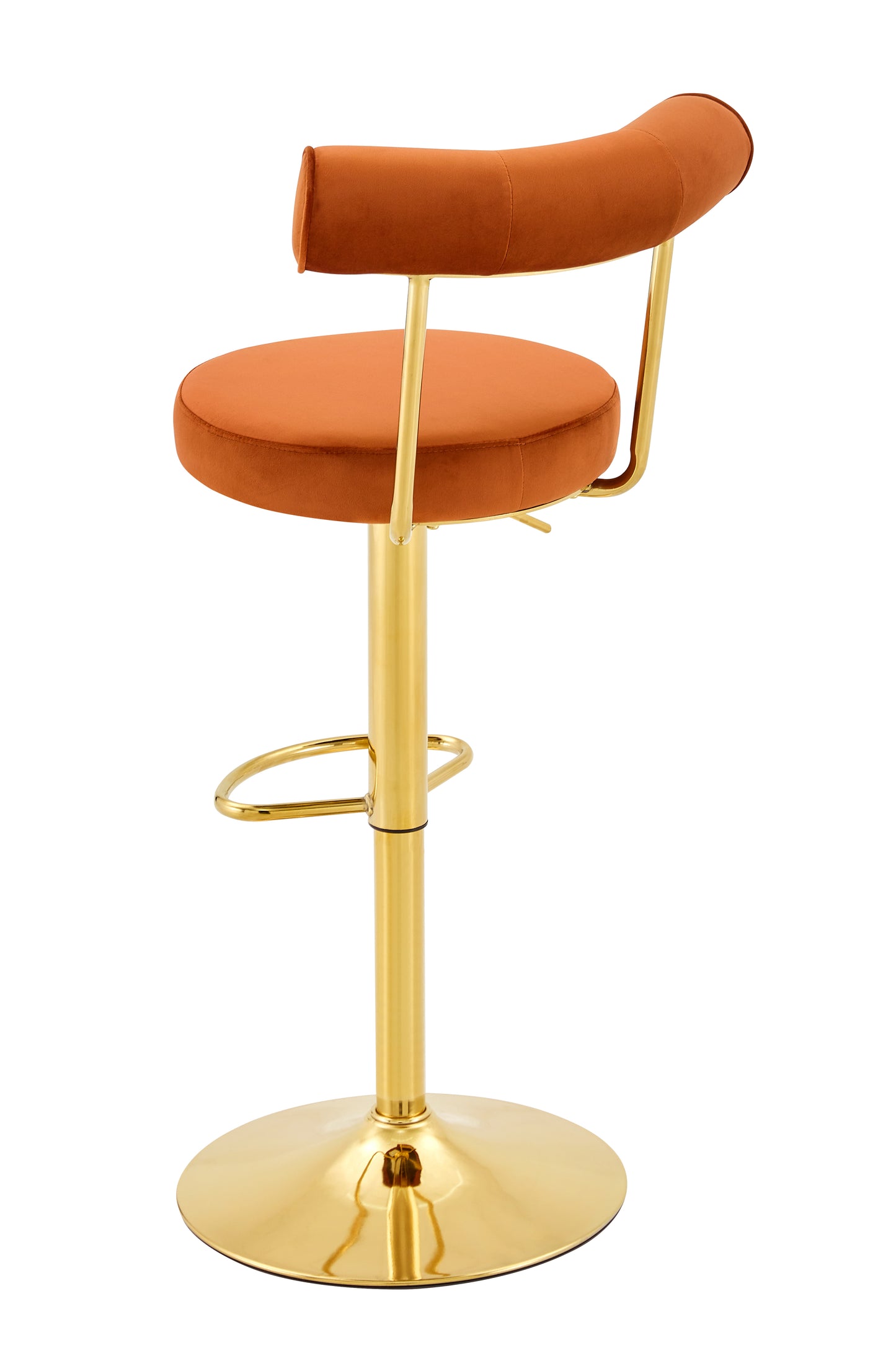 Soft Velvet Upholstered Swivel Adjustable Bar Chair with electroplated gold legs - Dining Room Living Room Bar Cafe Reception Desk Bar Stool(Rusty Orange, Set of 2) image 9