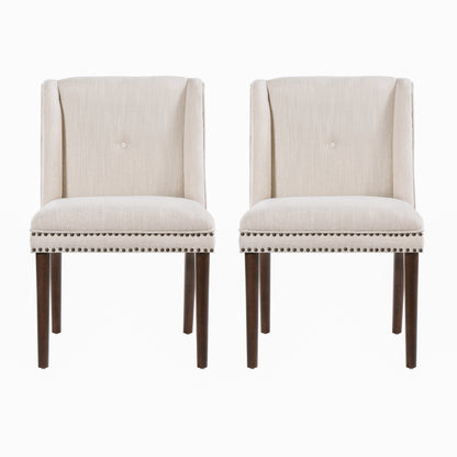 Light Luxury Rivet Upholstered Dining Chair,Rubber Wood leg, Fabric & Foam Padded Seat for Kitchen, Dining Room, Living Room(Set of 2),Walnut+ Beige image 1