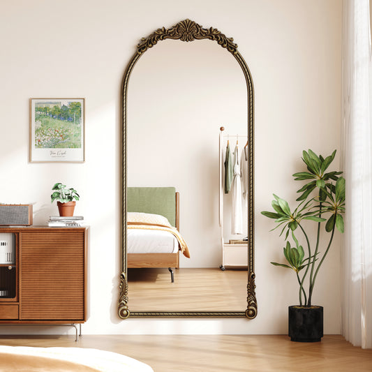 73.03"Arch Oval Vintage Relief Mirror Wall Hanging Elegant Decorative Mirror for Home Decor Retro Beautiful Design,Perfect for Living Room Bedroom and Hallway,vintage gold image 1