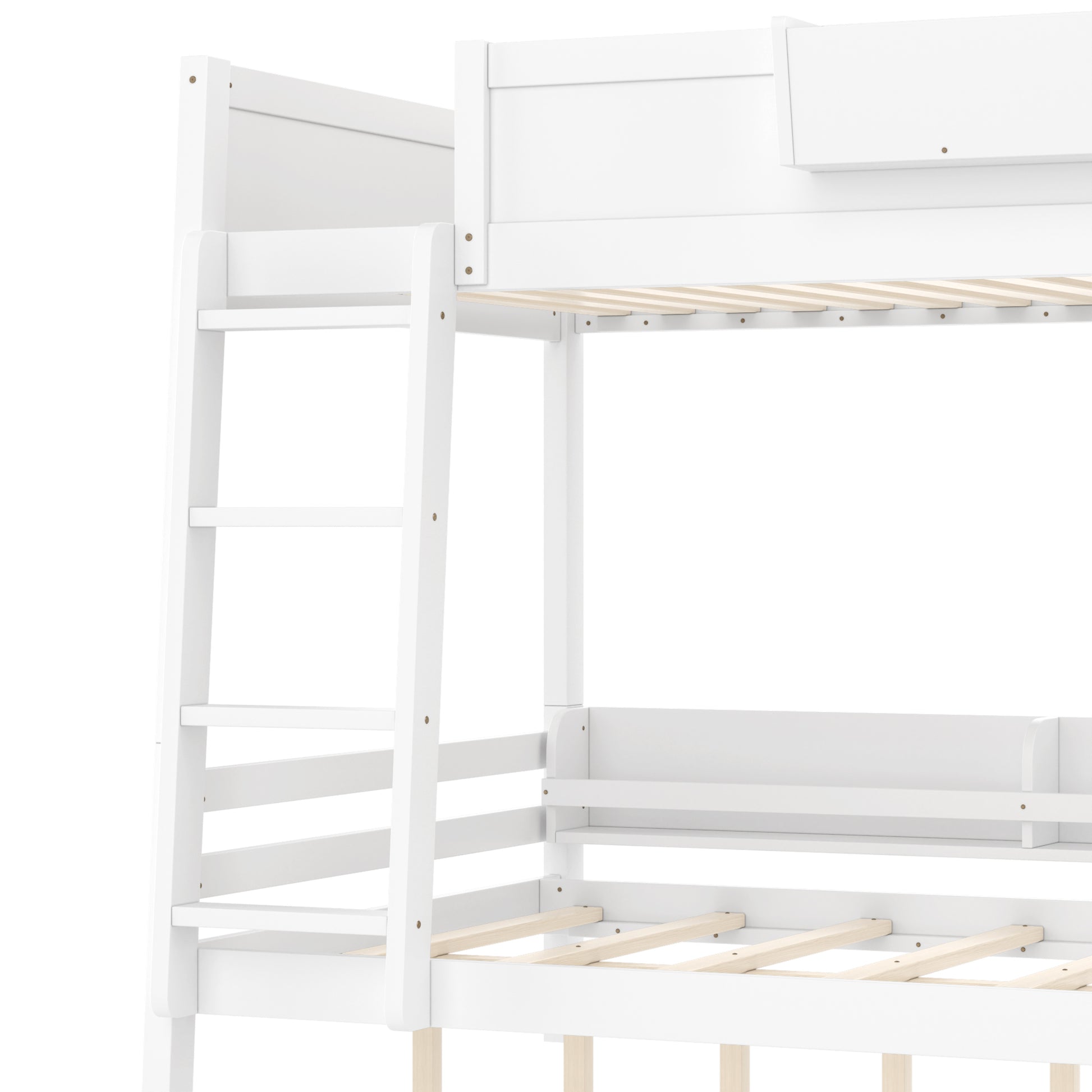 Full Bunk Bed With Storage Shelf and Bookshelf,Wood Bunk Bed with Ladder and Guardrails,Detachable Design,White image 11