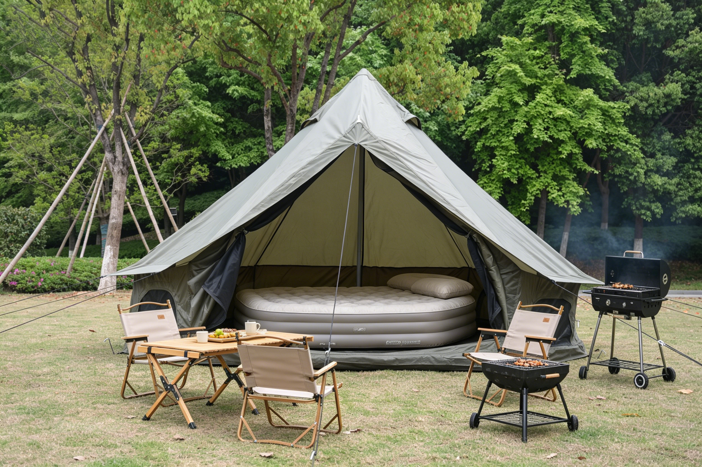 Oxford Bell Tent for Family Camping - Spacious 13.1ft Yurt with Stove Jack, Large Glamping Tents for 4-8 People, 4 Season Oxford Hot Tent Shelter Green image 4