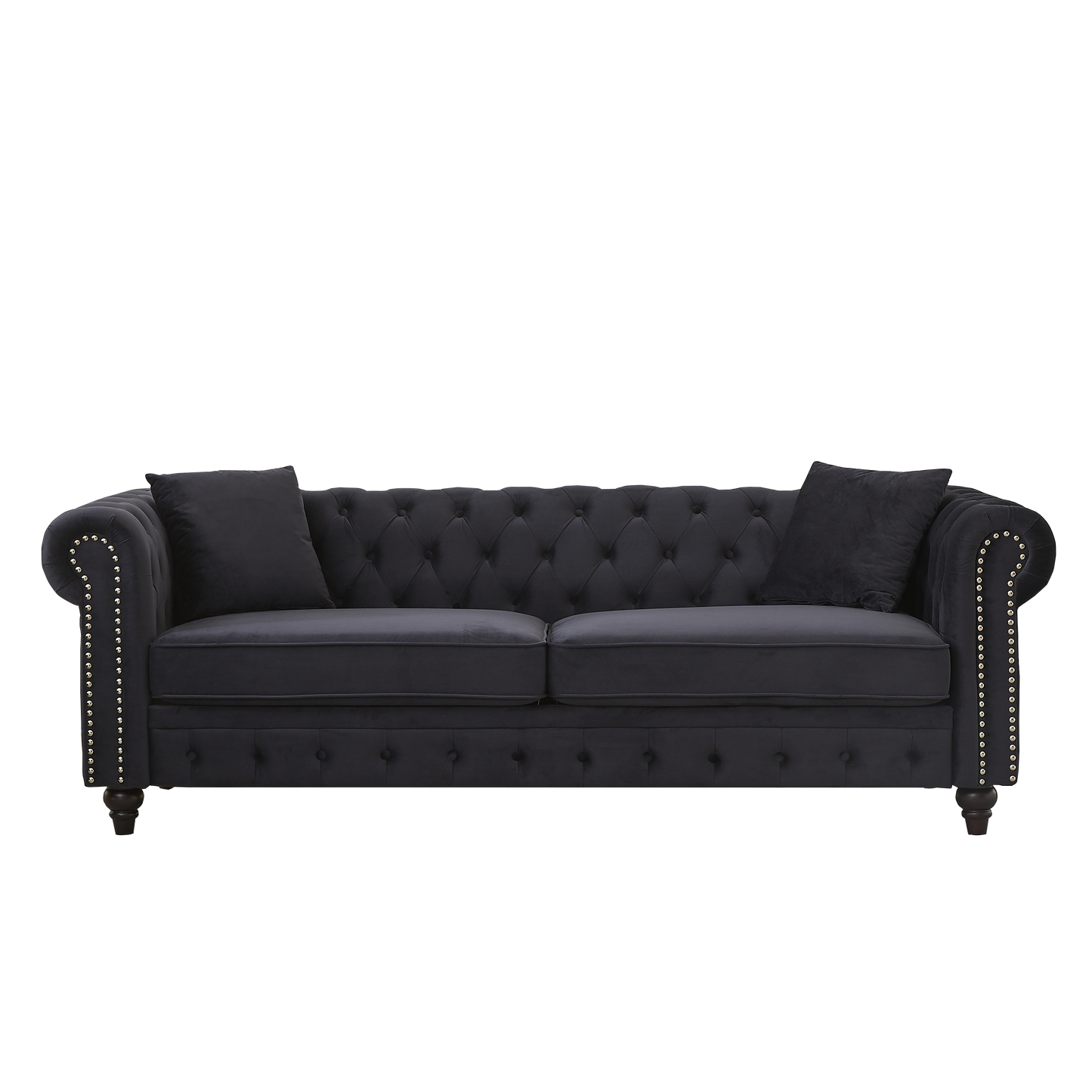 FX 85.5"Living Room with velvet Chesterfield Sofa with Rolled Arms 3 Seater Sofa with Button Design and 2 Cushions for Apartment, Office, Living Room W1926S00064 image 12
