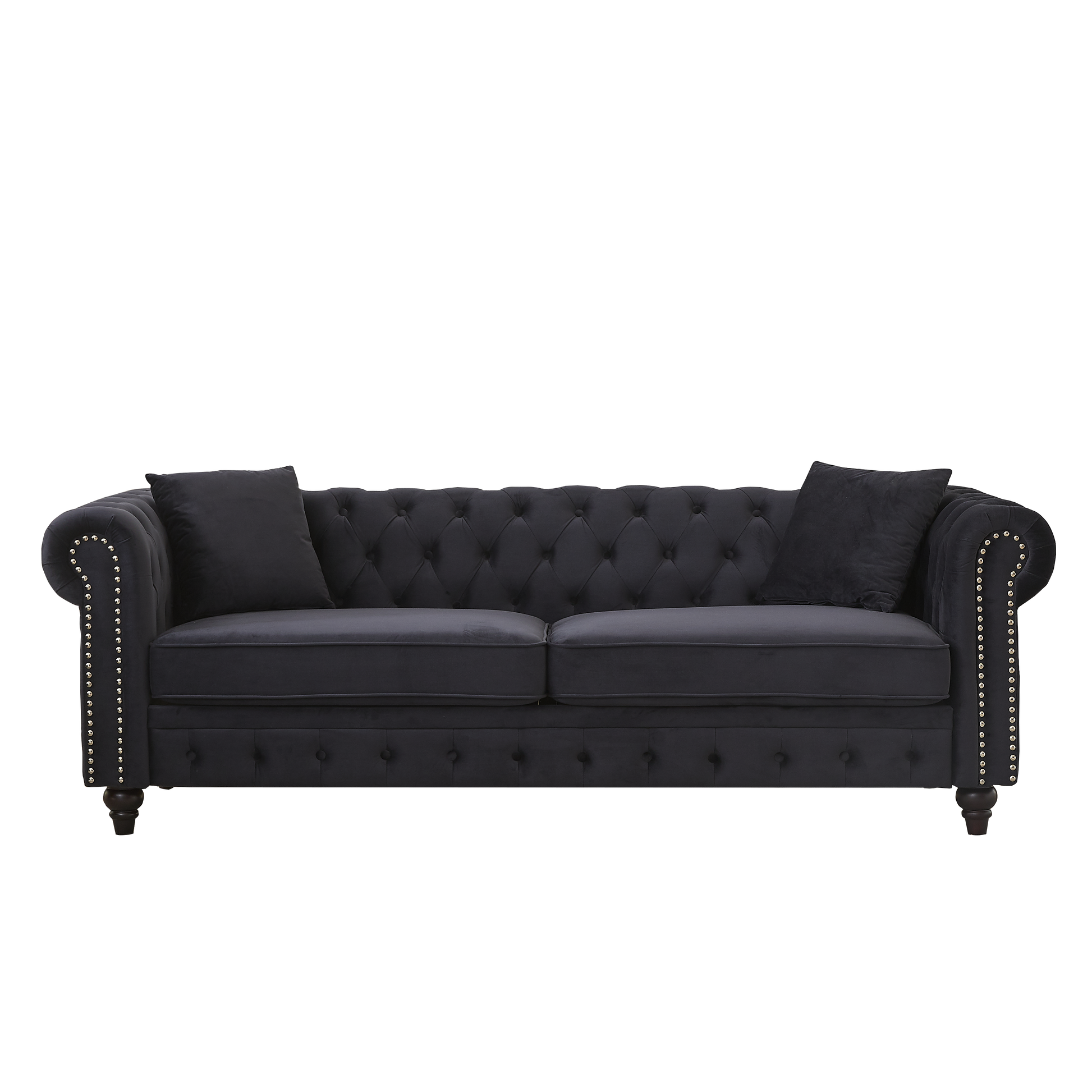 FX 85.5"Living Room with velvet Chesterfield Sofa with Rolled Arms 3 Seater Sofa with Button Design and 2 Cushions for Apartment, Office, Living Room W1926S00064 image 12