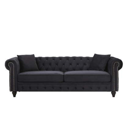 FX 85.5"Living Room with velvet Chesterfield Sofa with Rolled Arms 3 Seater Sofa with Button Design and 2 Cushions for Apartment, Office, Living Room W1926S00064 image 12