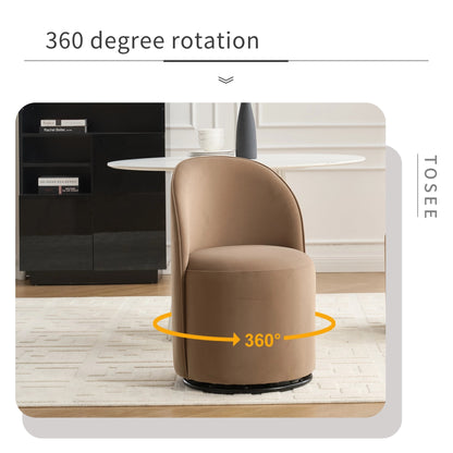 Set Of 1 Upholstered Kitchen & Dining Room Barrel Chair, Mid Century Modern Round Velvet Dining Chair, 360 Degree Swivel Comfy Armless Accent Makeup Vanity Side Chair for Bedroom Living Room image 2