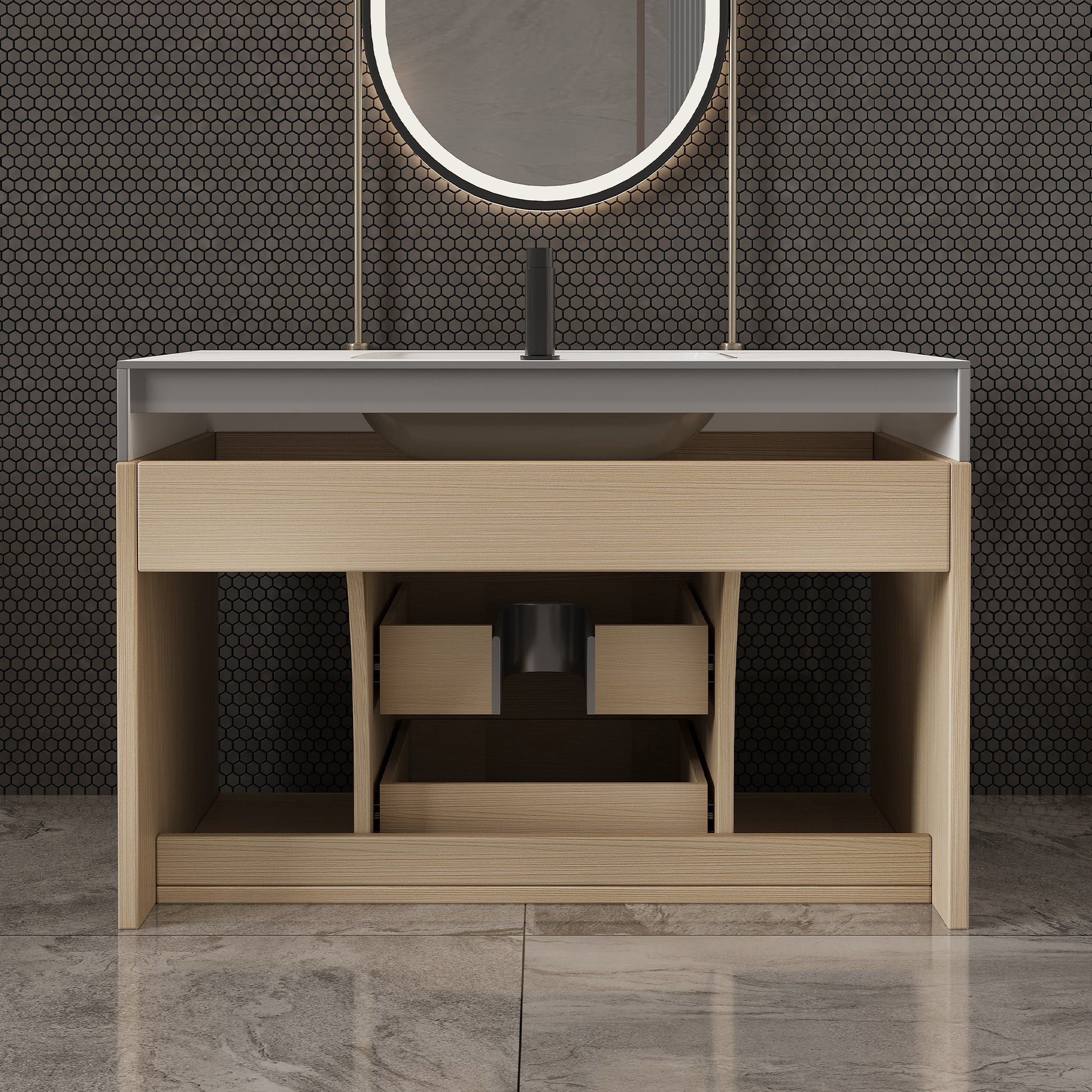 29.9" Modern Floating Bathroom Vanity with Sintered Stone Top Ceramic Undermount Sink Wall-Mounted for Small Bathrooms, Apartment image 7