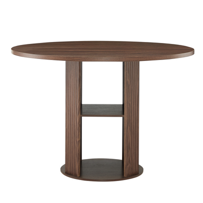 47.24" Round Dining Table (Serves 2–4) with Two Dining Chairs Blends modern and farmhouse styles, featuring a double-tiered storage shelf, suitable for dining rooms or living spaces.Walnut image 9