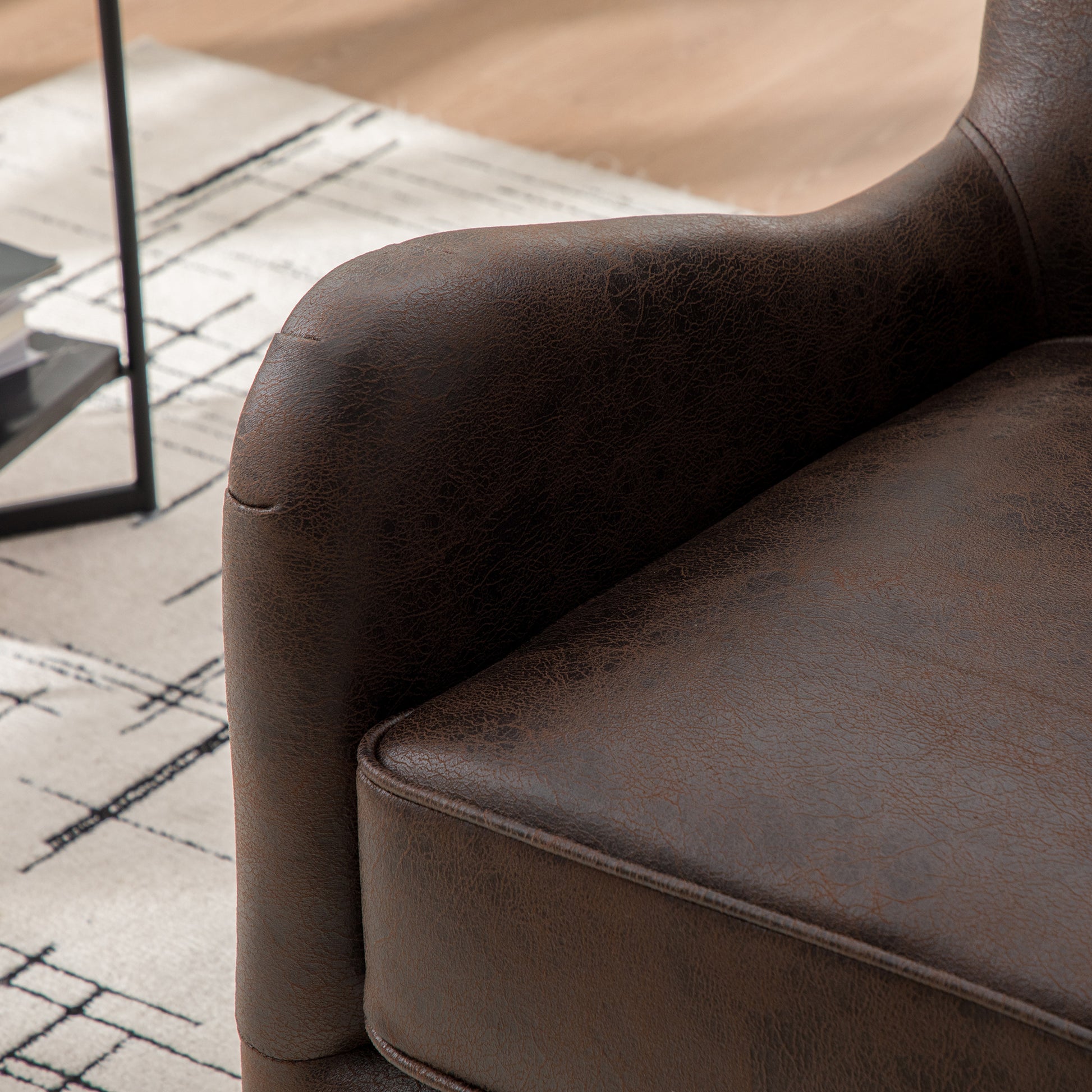 28"W PU High Back Accent Chair, Upholstered Armchair for Living Room, Retro Wingback Arm Chair,Single Sofa Bedroom Reading Seat with Solid Wood Legs, Brown image 11