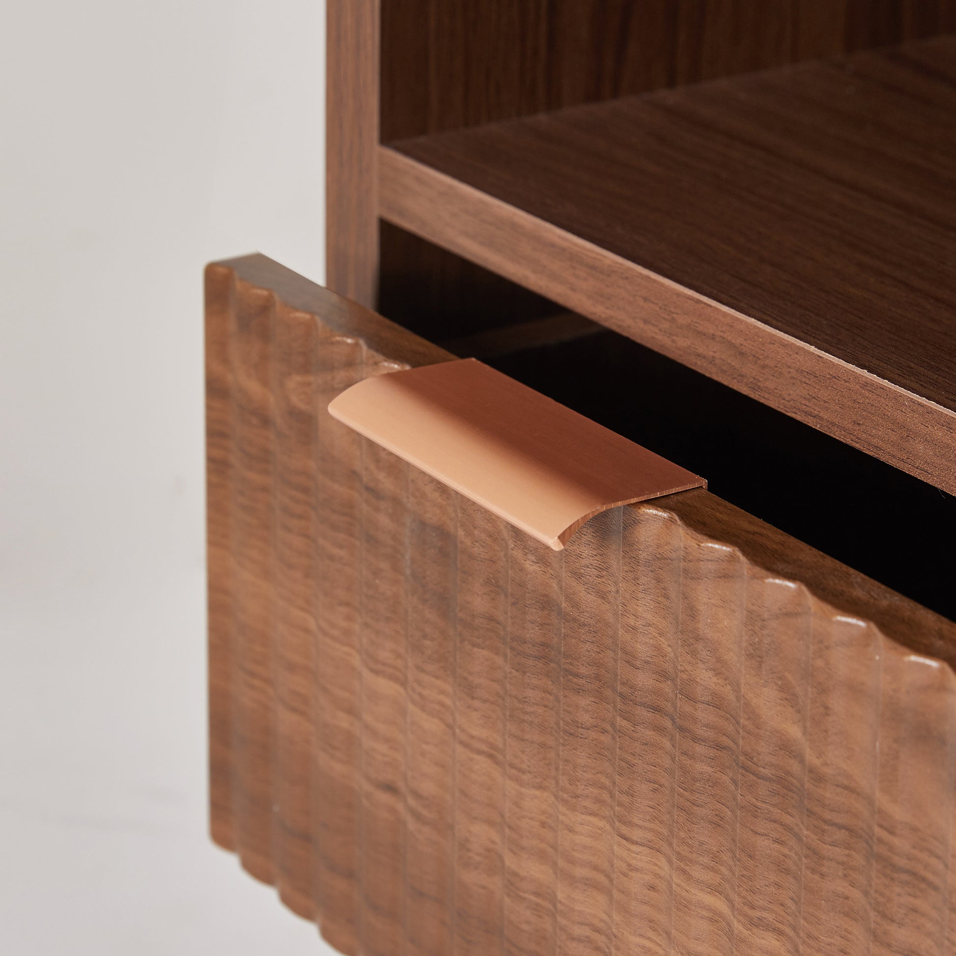 Walnut Brown Fluted Wood Nightstands with Drawer and Open Storage, 2 Pack Modern Bedroom Bedside Side End Tables for Living Room Home Decor image 10