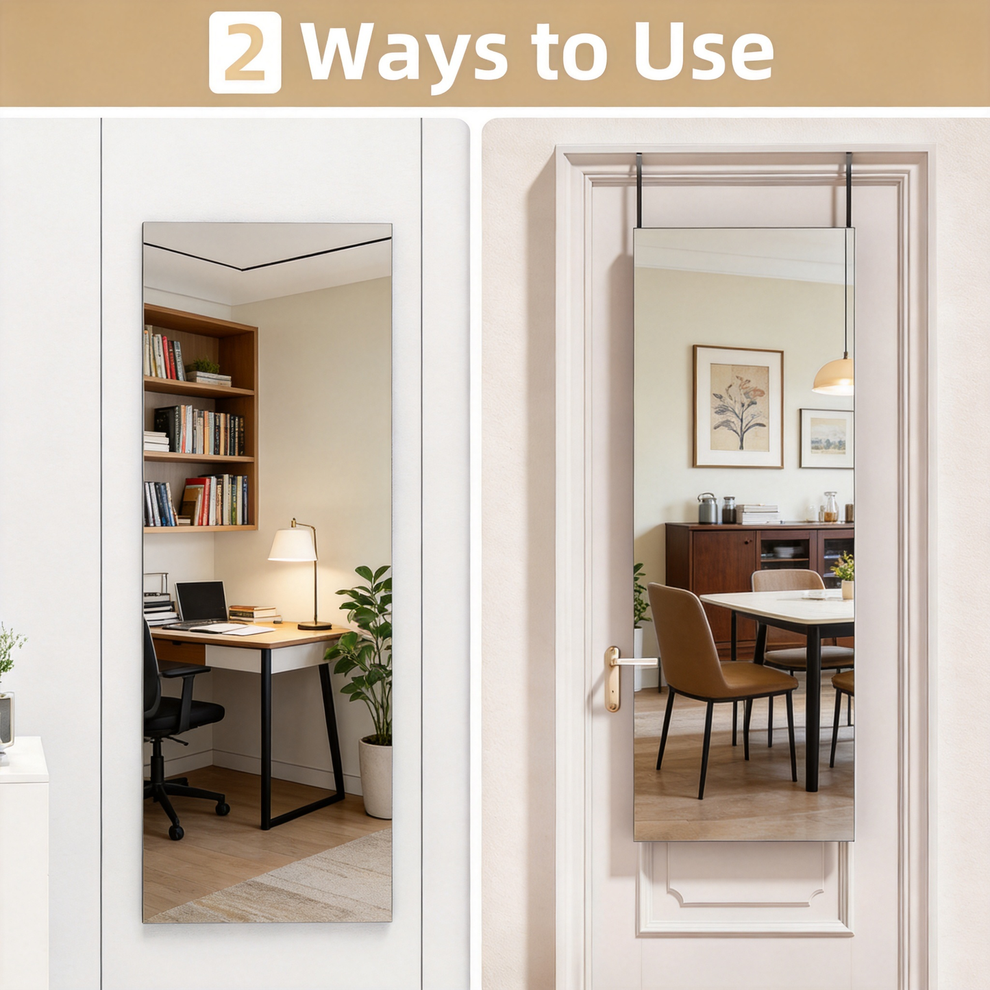 Door Mirror Full Length, 47"x 16" Full Body Over The Door Hanging Wall Mounted Mirror for Bedroom, Living Room, Cloakroom, Square White image 6