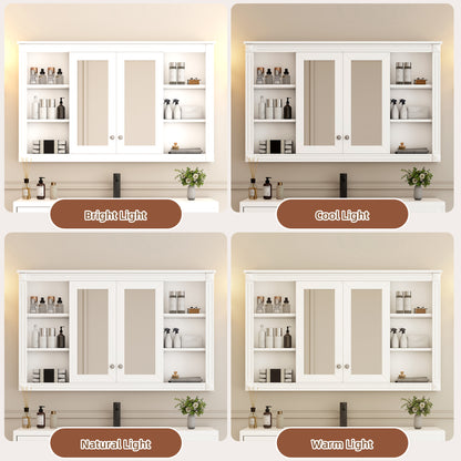 47 Inch Bathroom Mirror Cabinet with Storage, Adjustable Shelf and Open Shelves, Wall Mounted Medicine Cabinet for Bathroom, Bedroom, Vanity image 8