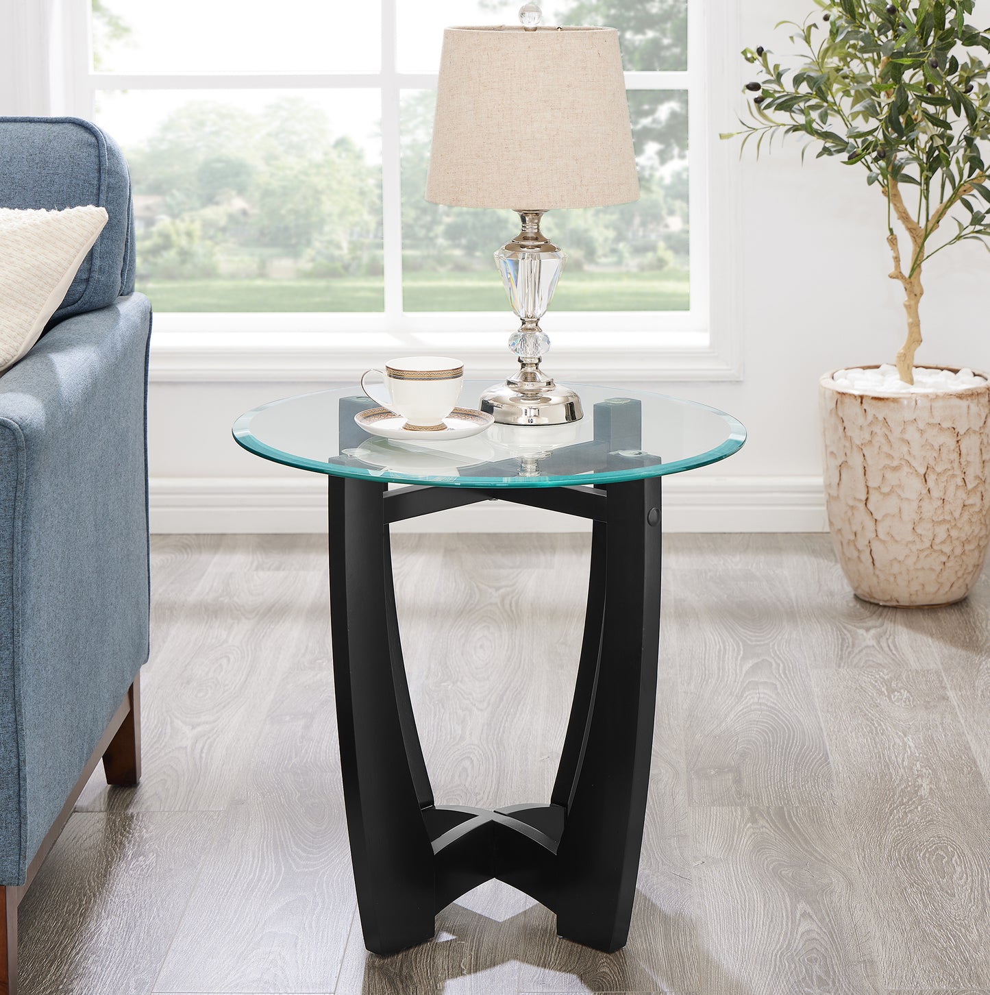 23.5 inch round glass coffee table, black round coffee table center table with glass top, small coffee table for living room, office and apartment image 3