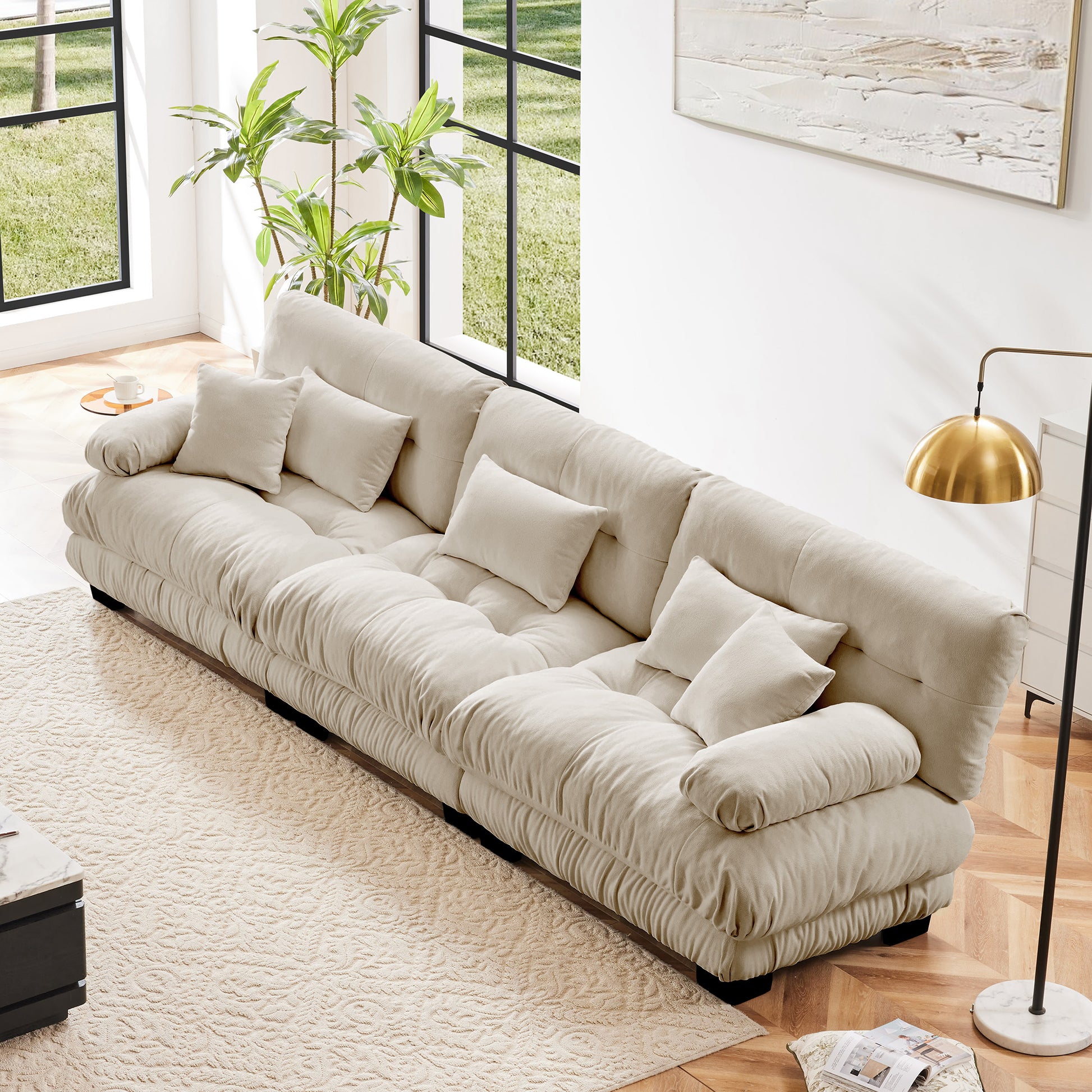 3-Seater Sectional Sofa Modular Deep Seat Sofa Couch, Chenille Sofa Soft Comfy Upholstered Furniture for Living Room, Apartment, Studio, Office,Chenille Light coffee image 1