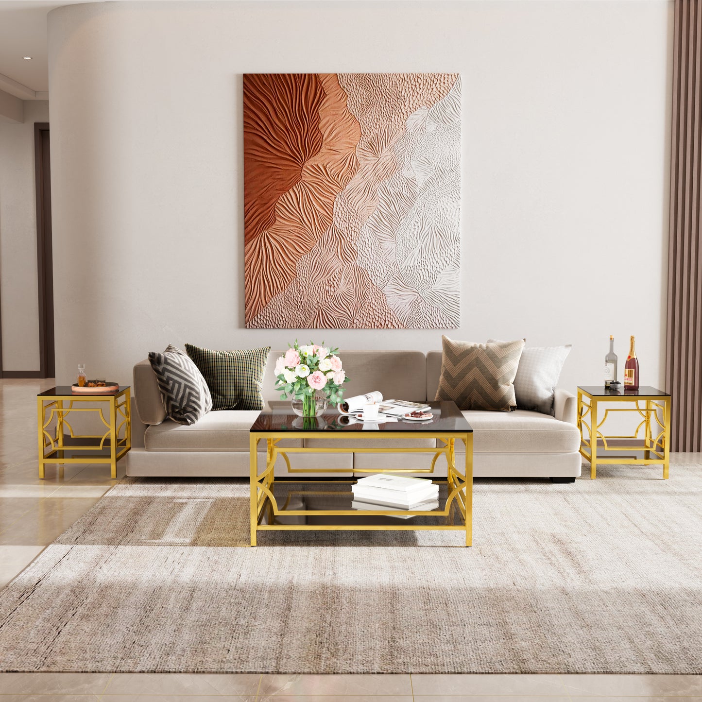 19.7" Modern Gold Square Side Table with Tempered Glass Top & Storage Shelf, Luxury Glam End Table with Metal Frame for Living Room, Bedroom, Sofa Side, Small Space Accent Table image 5