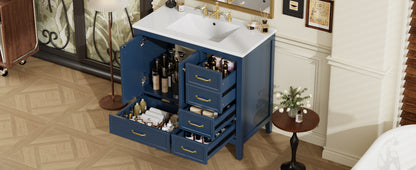 36" Bathroom Vanity with Sink, Bathroom Cabinet with Soft-Closing Door, 4 Drawers of Different Sizes, Solid Wood Frame and Leg, Two Packages, Blue image 3