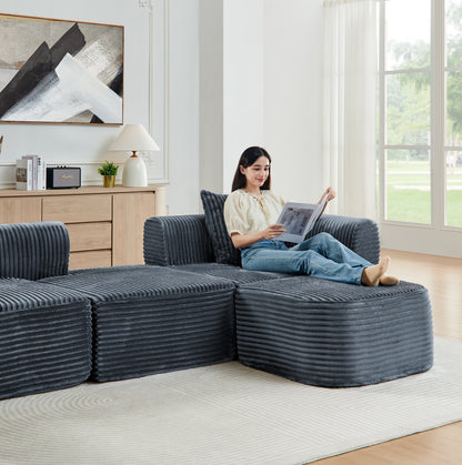 114" Cloud Sectional Couch with L-Shape Chaise, Modular Sofa with Movable Ottoman, Upholstered Couches for Living Room Bedroom, No Assembly Required, Grey image 9