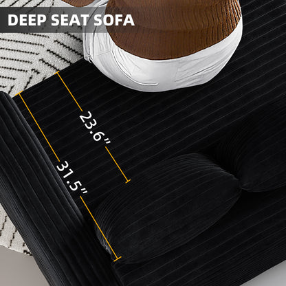 102.4 "Plush Corduroy 4-Seat Sofa,Modern Comfy Upholstered Sofa Cloud Couch,Deep Seat Couches with Soft Pillows and Movable Ottoman,Convertible Sofa Lounge Chair,Black(Old SKU:W1885S00277) image 12