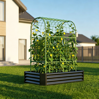 2-in-1 Raised Garden Bed with Trellis - 59" Tall Arch Planter Box for Climbing Plants, Outdoor Galvanized Metal Gardening Bed for Vegetables, Fruits, Flowers (Black, 4x2x1 Ft) image 3